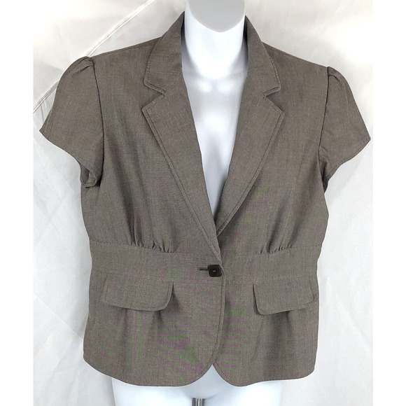 Nine West cropped blazer jacket 12 brown cap shortsleeve career academia Y2K - Picture 1 of 5
